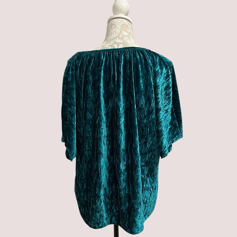 Beautiful Lawrence Zarian Teal Crushed Velvet Blouse Top Women’s Large - Picture 12 of 15